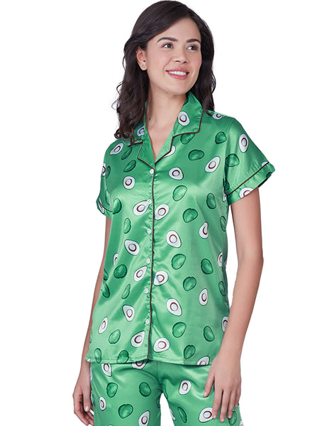 Women's Avocado Green Satin Night Suit